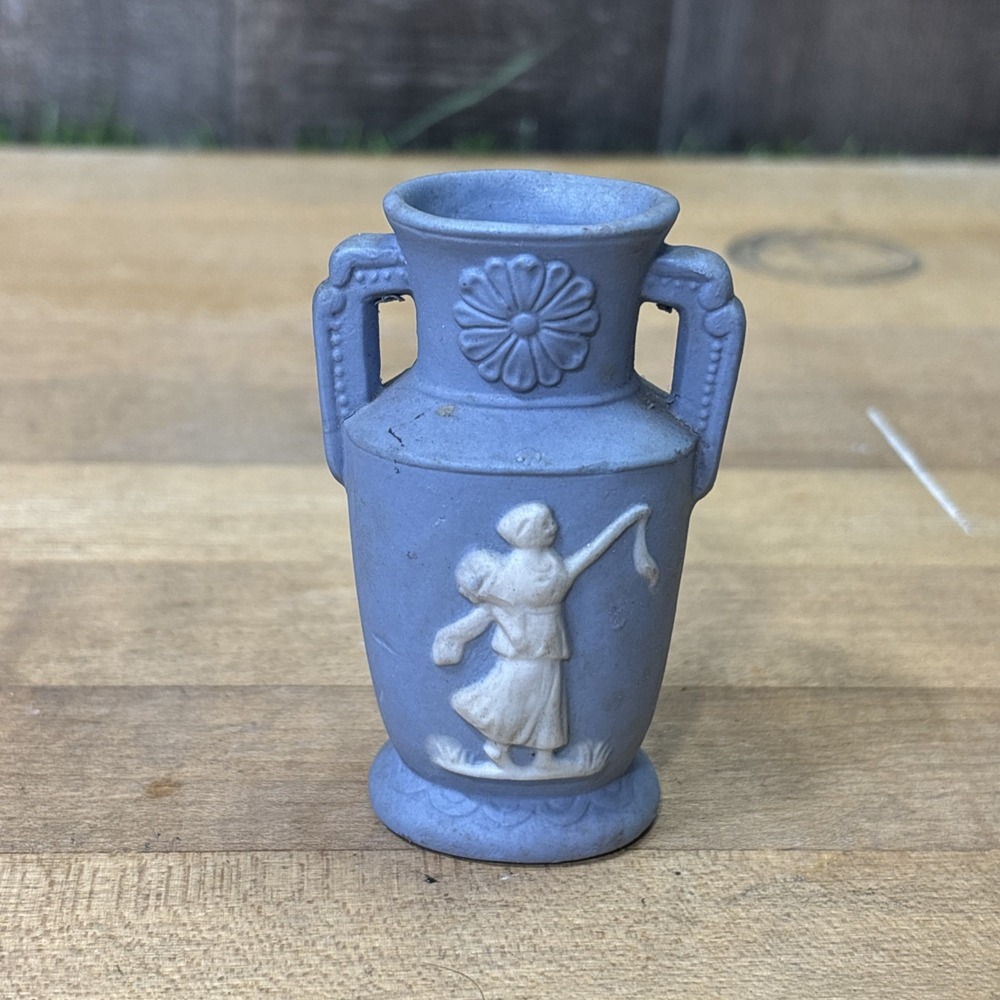 Vintage Occupied Japan Blue Jasperware Mini Vase Amphora Cameo 1945-1952